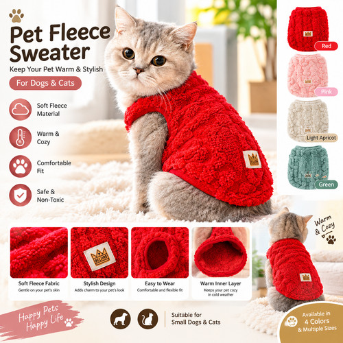 Pet dog cat fleece sweater - pet,