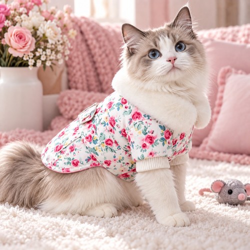 Floral dog cat winter coat - dog,