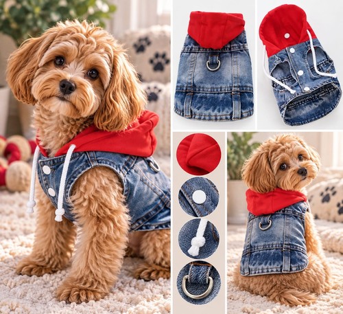 Dog denim jacket with - jacket, red